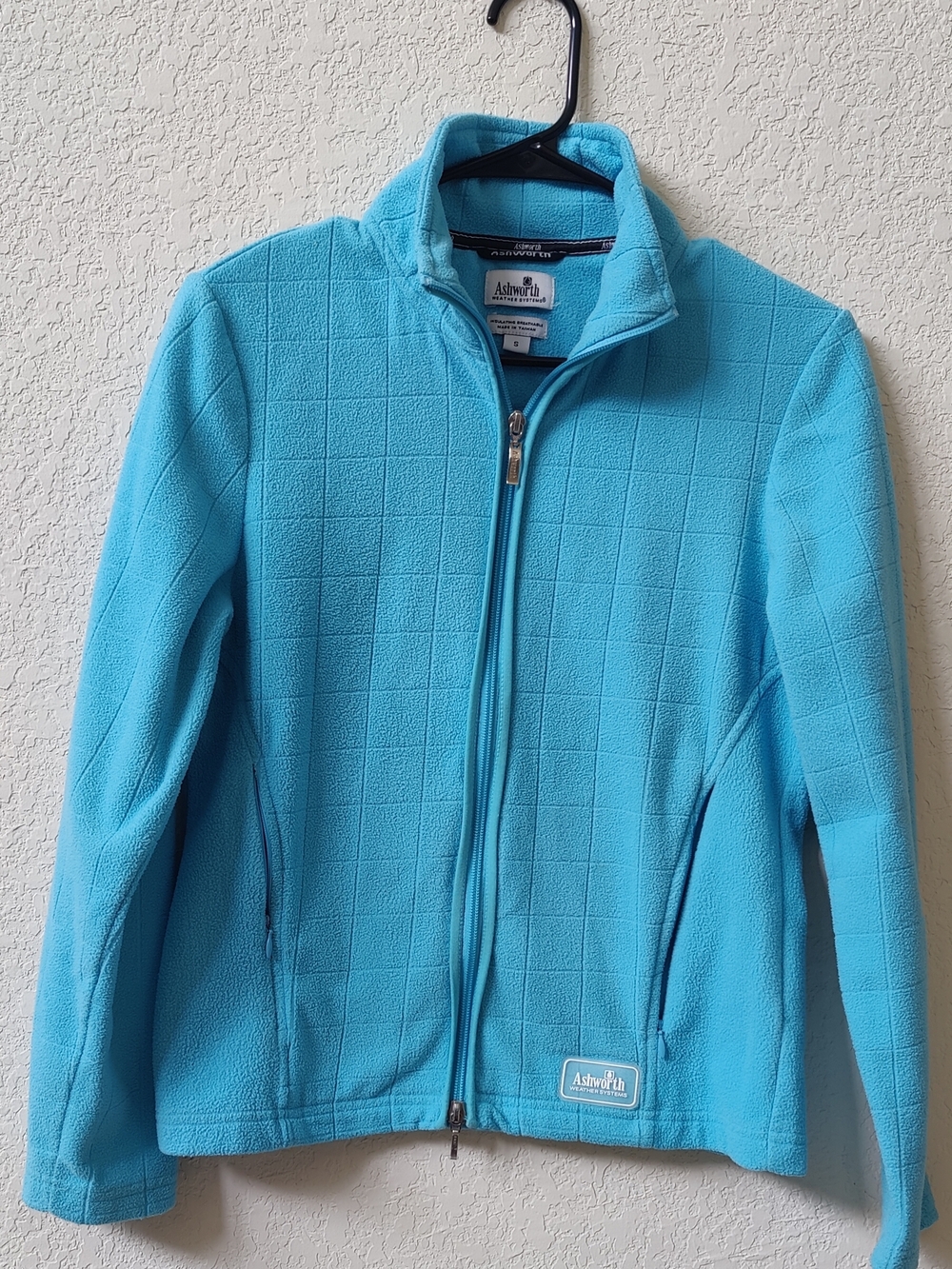 Ashworth Golf Light Blue Waffle Texture Fleece Jacket Full Zip Size S Pockets